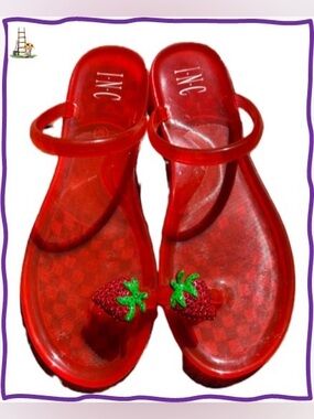 INC Red Jelly Strawberry Toe-Post Sandals